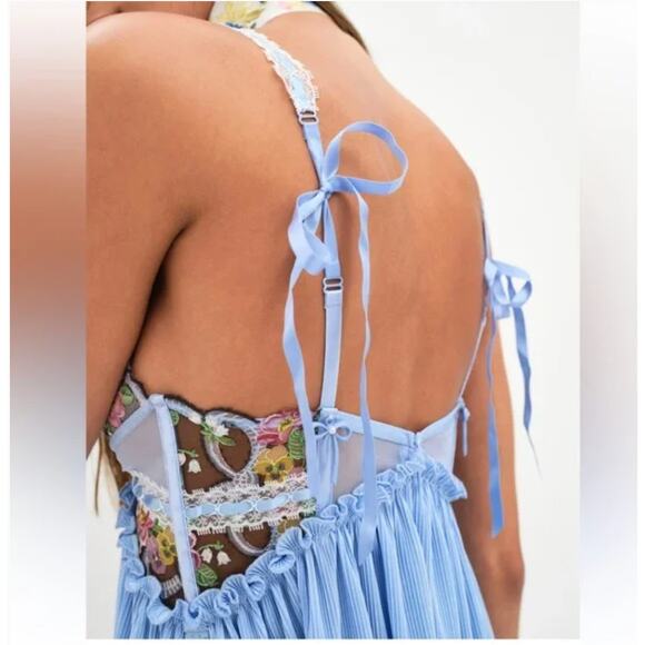 For Love And Lemons Louise Blue Ruffled Tiered Babydoll Mini Dress Size S - Picture 2 of 9